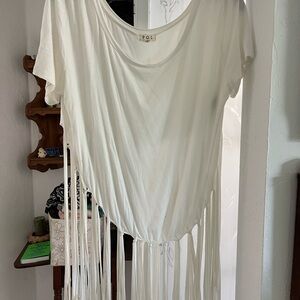 POL Asymmetrical White T-Shirt with Cut Out Design